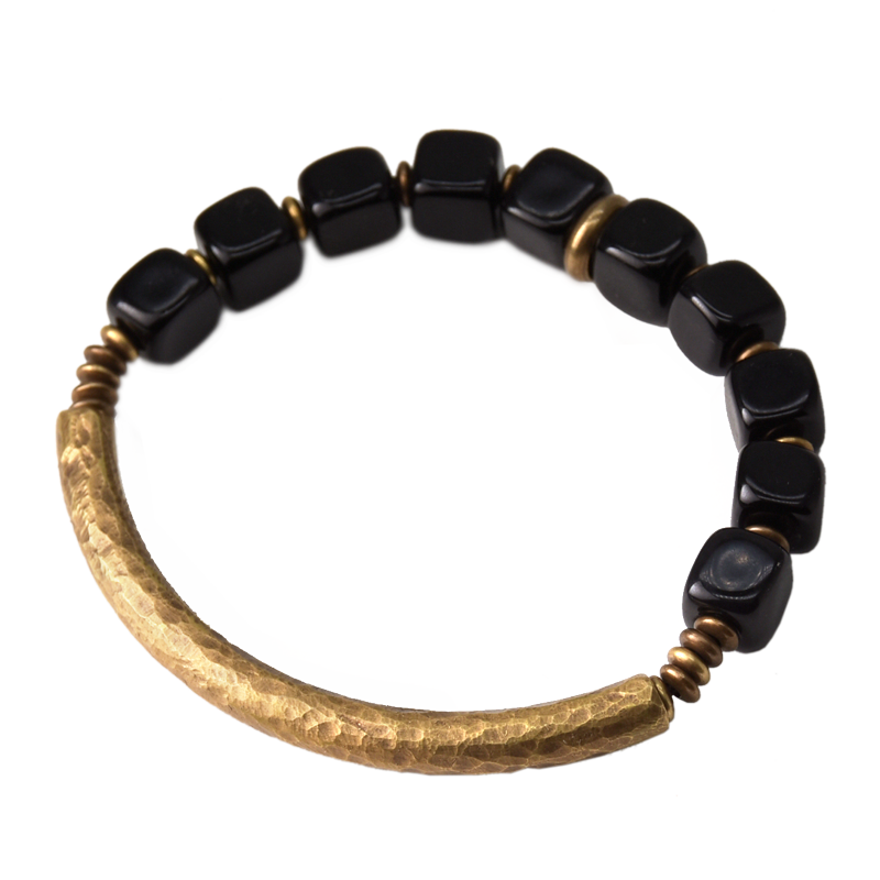 Obsidian & Brass Tibetan Vintage Couple Bracelet – Grounding & Protection