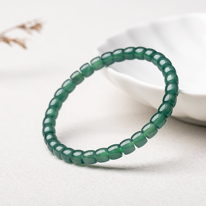 Natural Blue Water Jade Straight-Cut Bracelet - Exquisite Barrel Bead Single Strand for Women