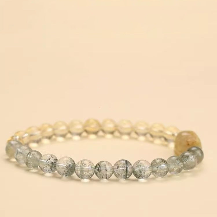 Natural Green Phantom Quartz and Citrine Feng Shui Pixiu Bracelet