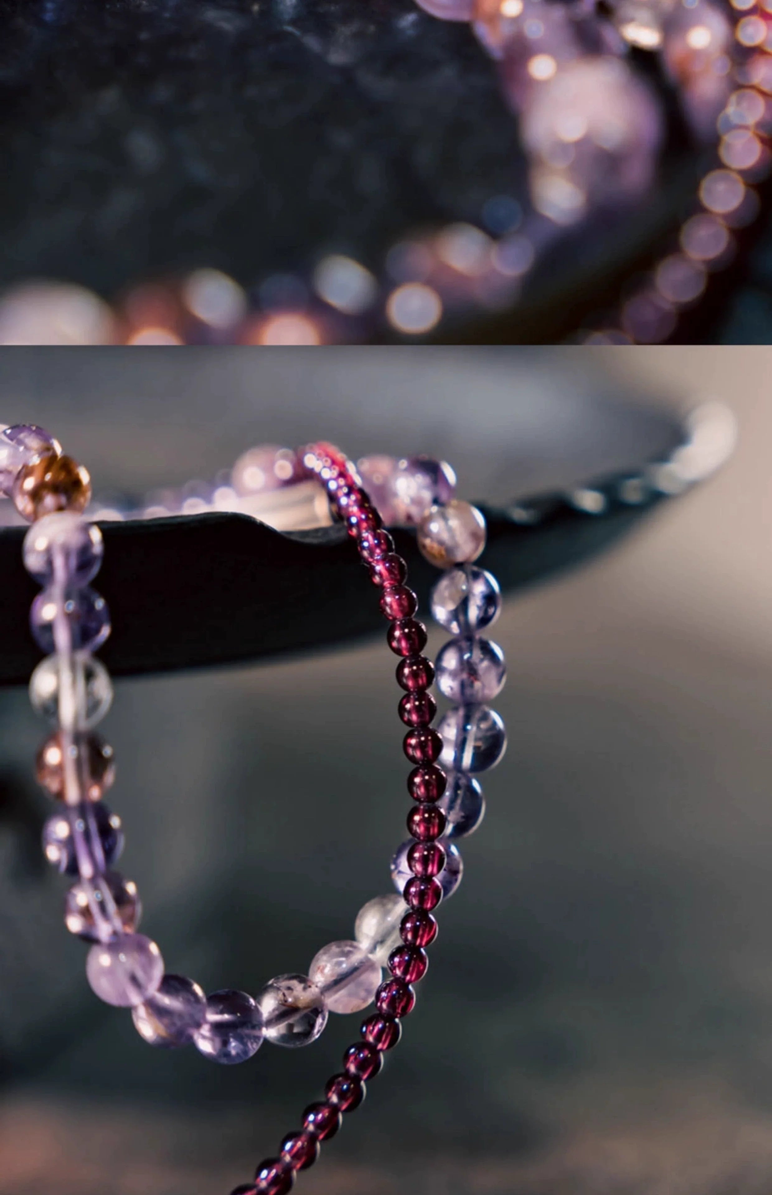Vintage Multi-Layer Purple Phantom & Garnet Bracelet · Energy Wrap for Women