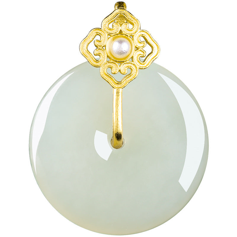 Natural Aged Hetian White Jade Peace Circle Pendant – Women’s Talisman of Safety & Harmony