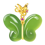 Authentic Green Hetian Jade Butterfly Necklace for Women with 18K Gold Setting