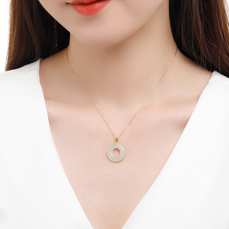 Natural Hetian White Jade Pi Disc Pendant