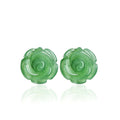 Women’s Aged Hetian Green Jade Rose Stud Earrings with S925 Silver Inlay