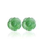 Women’s Aged Hetian Green Jade Rose Stud Earrings with S925 Silver Inlay