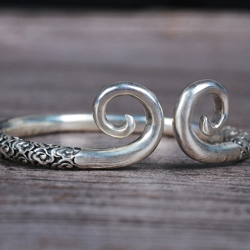 Adjustable 999 Sterling Silver Sun Wukong Couple Bracelet with Tightening Spell Design