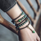 Green Bodhi Beads Bracelet with Ebony & Brass Spacers · Multi-Layer Spiritual Mala for Meditation & Mindfulness