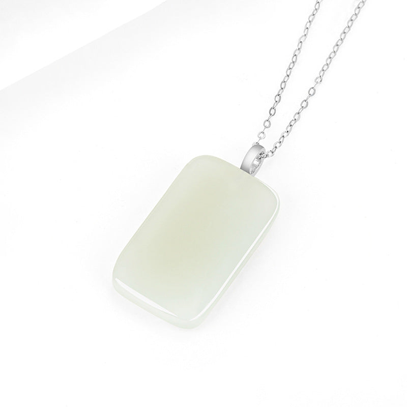Natural Aged Hetian White Jade Wushi Plaque Pendant for Women