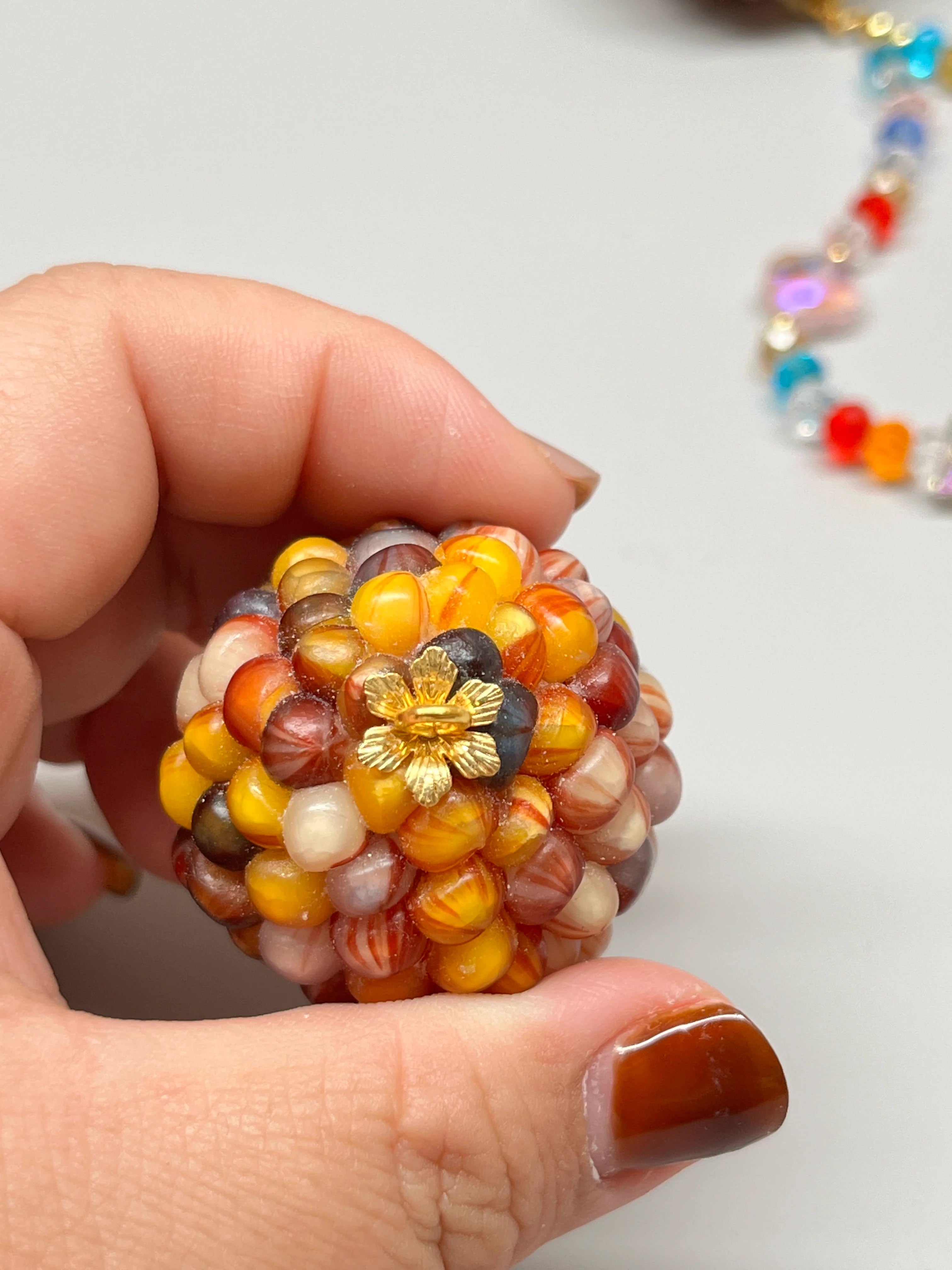 Colorful Gemstone Corn Ornament with Veined Spherical Beads