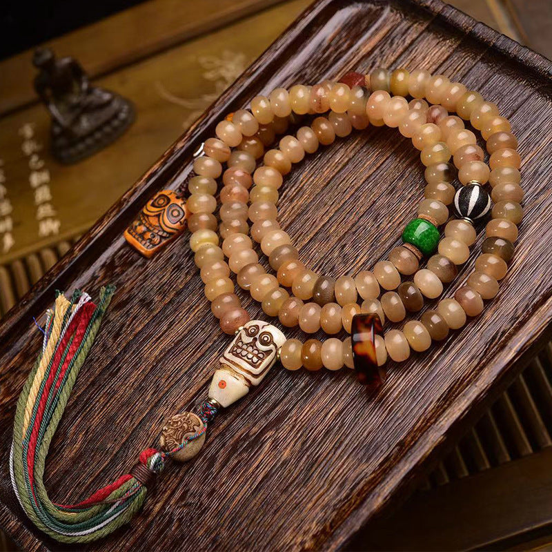 Tibetan Sheep Horn 108 Mala Beads – Traditional Tibetan Buddhist Prayer Necklace