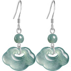 Natural A-Grade Blue Water Jadeite Ruyi Earrings – S925 Silver, Ice Jade for Women