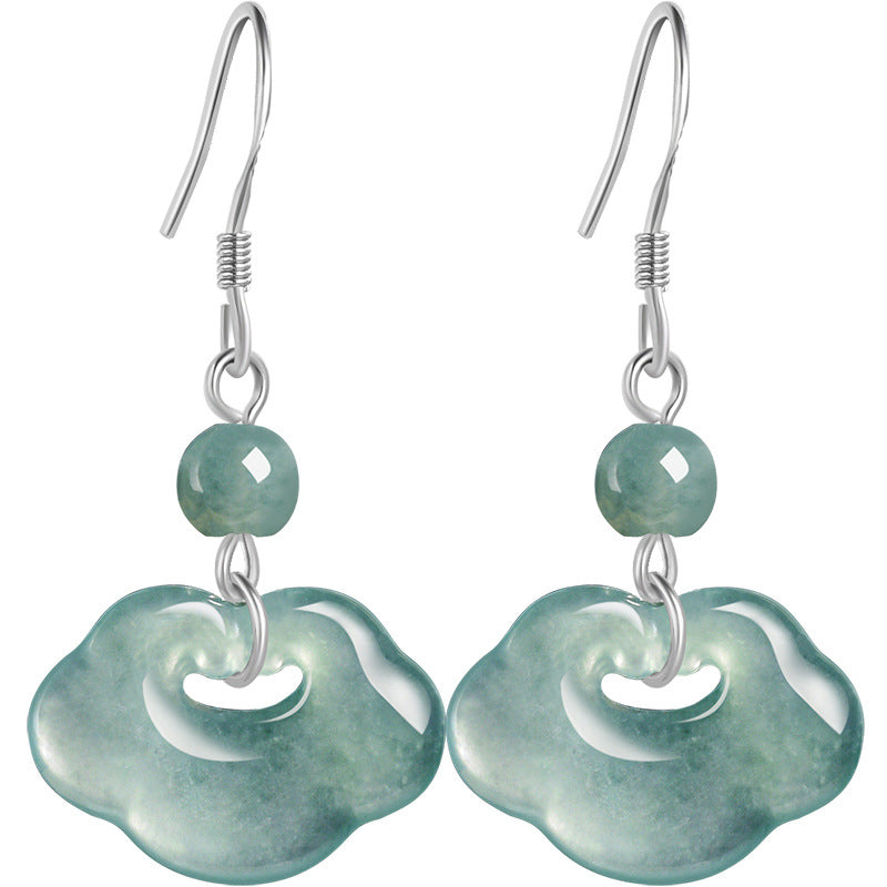 Natural A-Grade Blue Water Jadeite Ruyi Earrings – S925 Silver, Ice Jade for Women