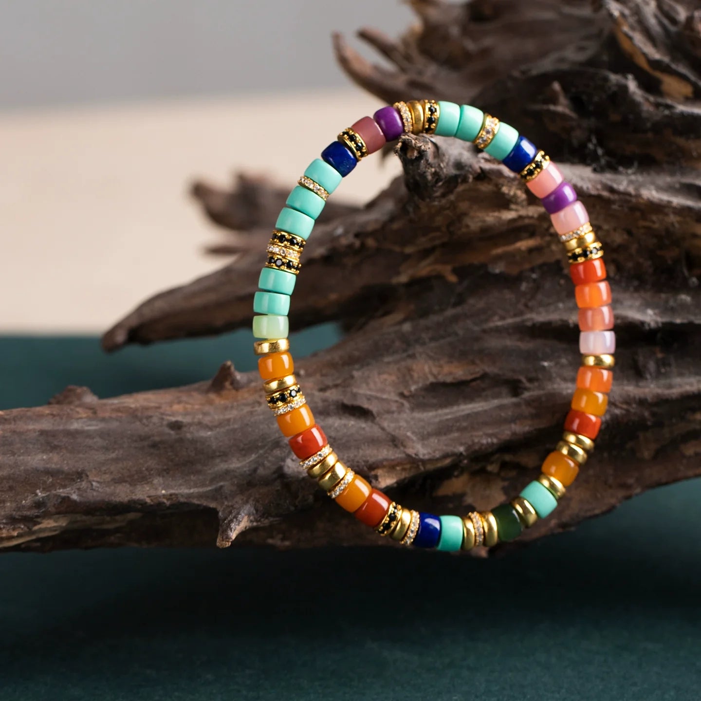 Natural Rainbow Multi-Gemstone Bead Bracelet 🌈