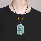 Natural Ice Blue Jadeite Mahasthamaprapta Bodhisattva Pendant – A-Grade Blue Water Jade, Zodiac Horse Guardian Talisman