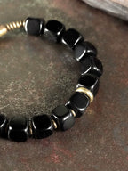 Obsidian & Brass Tibetan Vintage Couple Bracelet – Grounding & Protection
