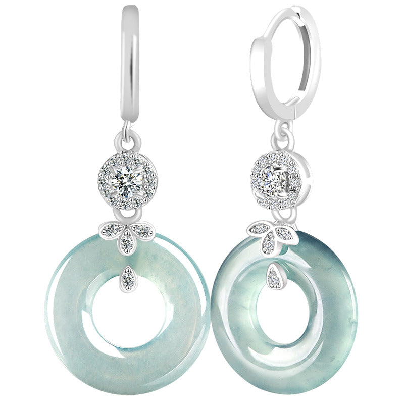 Natural A-Grade Blue Water Jadeite Hoop Earrings – S925 Silver, Ice-Type Jade, High-End Fashion for Women