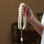 108 Mala Beads White Jade Bodhi Beads Bracelet with Boxwood Carved Heart Sutra Guru Bead