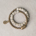 Tibetan Handmade Double-Wrap Yak Bone Bracelet with Brass Dzi Beads and Vintage Brass Accents