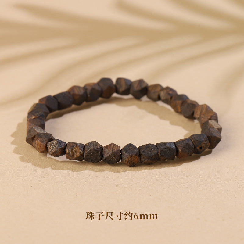 Natural Hainan Agarwood Diamond-Cut Bead Bracelet