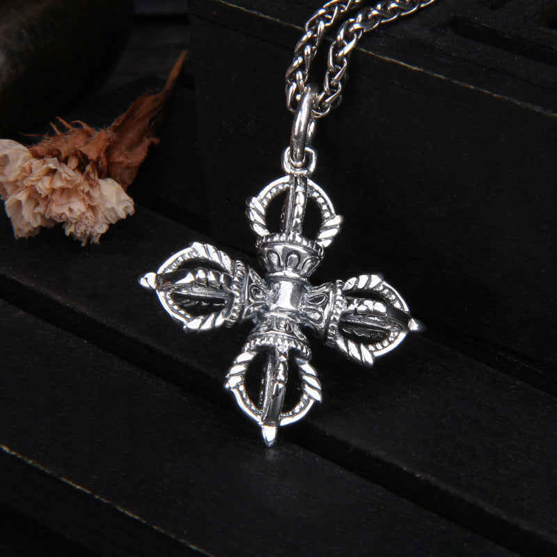 925 Sterling Silver Delicate Vajra Cross Necklace