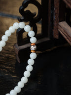 White Jade Bodhi Double Wrap Bracelet with Lotus Accent for Women