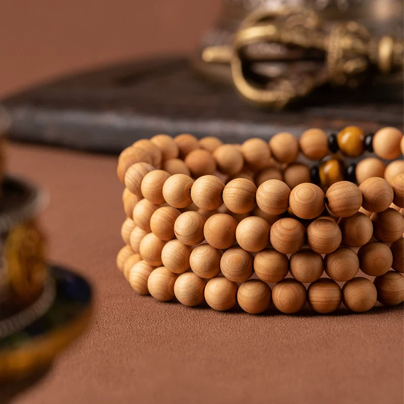 Buddha3bodhi 8mm Cliff Cypress 108 Bead Mala With Yellow Tiger Eye Prayer Beads