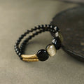 Natural Black Obsidian & Cat’s Eye Gold Obsidian Double-Layer Bracelet for Men & Women