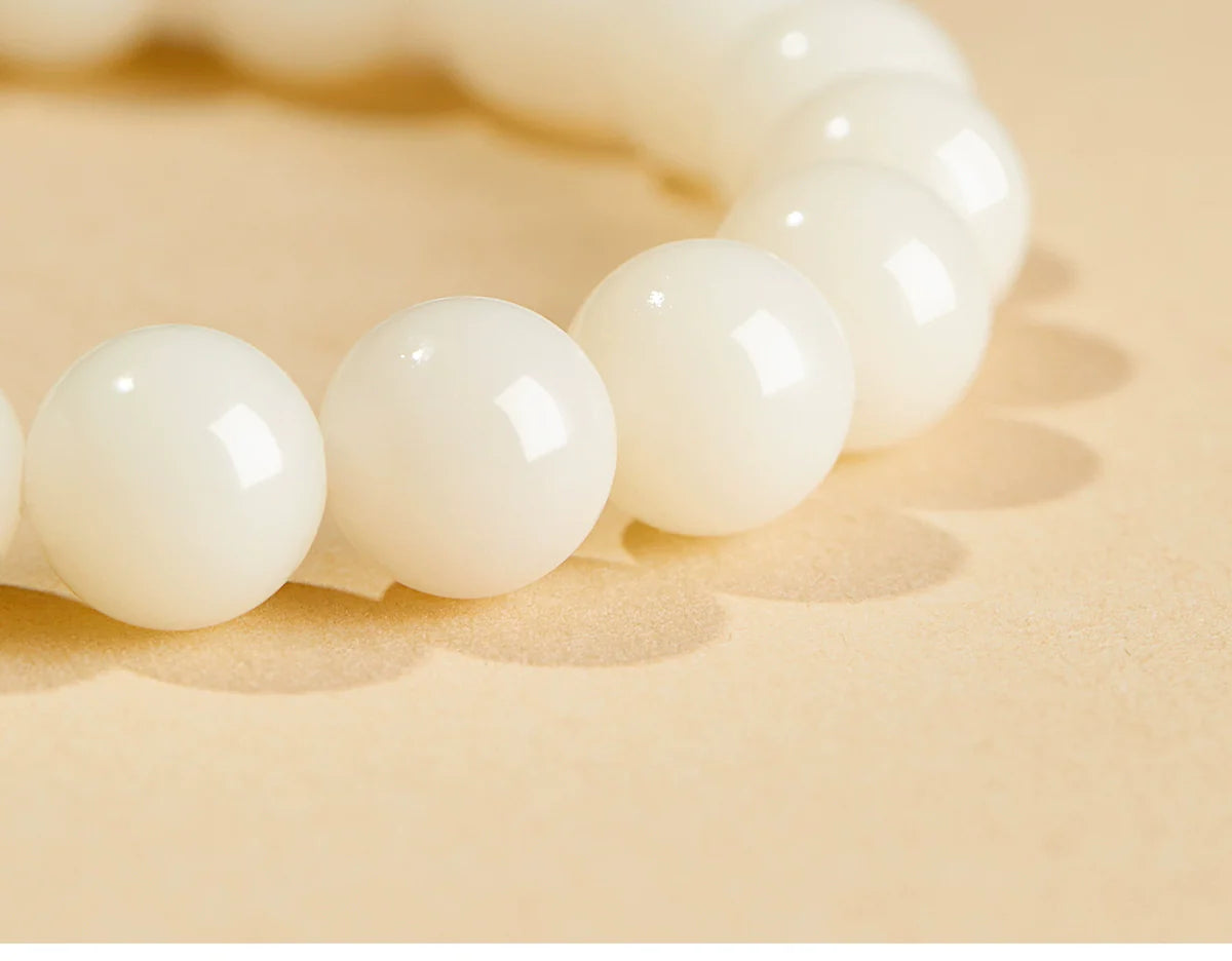 Natural White Jade Bodhi Bead Bracelet Buddhist  Beads