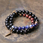 Tibetan Obsidian Bracelet with Colorful Beads for Protection & Balance