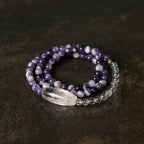 Tibetan-Inspired Multi-Layer Amethyst & Clear Quartz Bracelet · Pure Energy, Sacred Balance