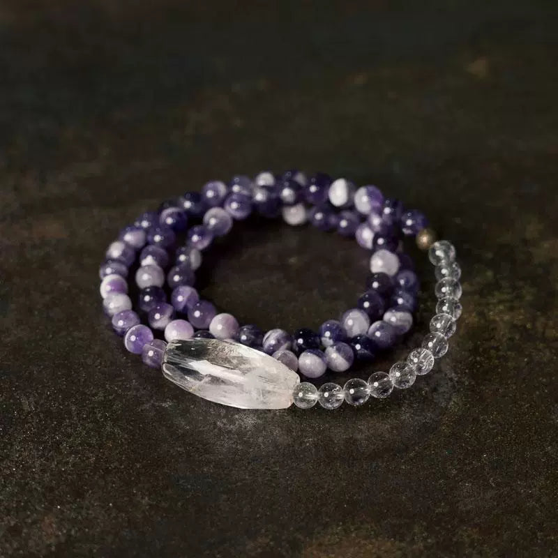 Tibetan-Inspired Multi-Layer Amethyst & Clear Quartz Bracelet · Pure Energy, Sacred Balance