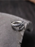 S925 Sterling Silver Retro Sun Wukong Golden Cudgel Ring Adjustable Unisex Finger Ring