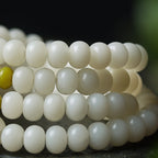 108 Mala Beads White Jade Bodhi Bracelet with Carved Pine Nut Charm