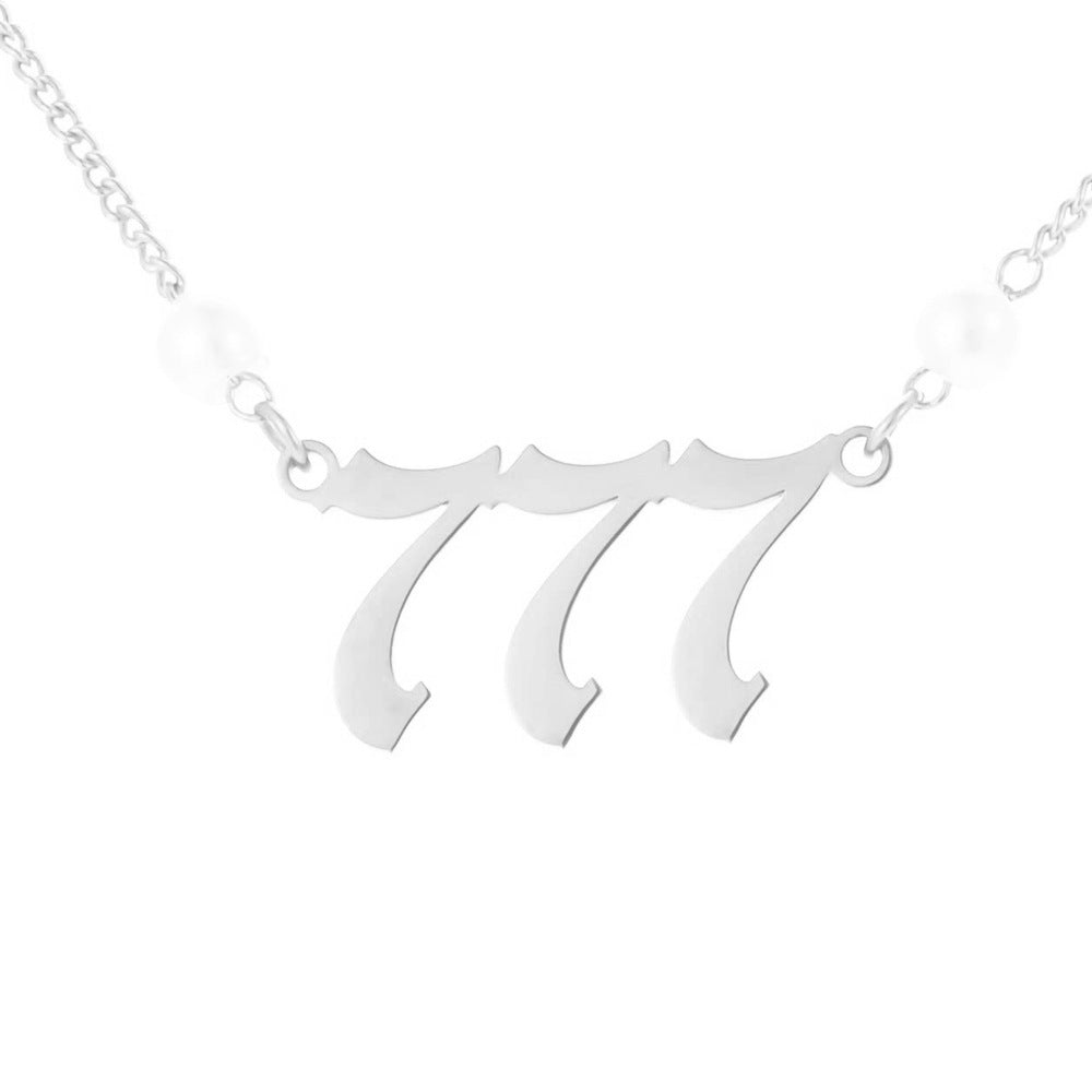 Angel Number Pearl Pendant Necklace for Women – Non-Tarnish Stainless Steel Chain with Lucky Number Charm