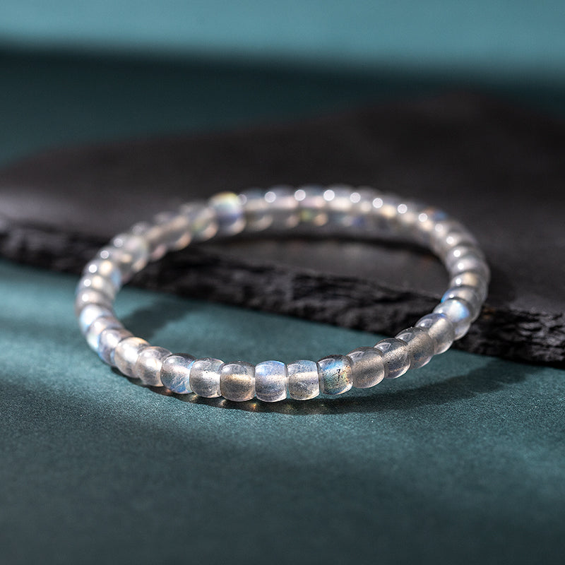 Natural Gray Moonstone Straight-cut Bracelet, Bucket Bead Diagonal-cut Bracelet for Women