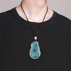 Natural Blue Water Jadeite Acala (Fudō Myō-ō) Pendant – A-Grade Jade, Zodiac Guardian for Rooster