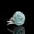Natural A-Grade Blue Water Jadeite Rose Ring – S925 Silver Adjustable Ice Jade Fashion Ring for Women
