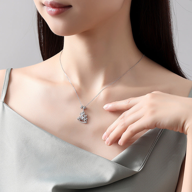S925 Sterling Silver Small Flying Horse Necklace for Women – Boutique Design