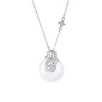 Women’s S925 Silver Star Dream Horse Peace Circle Necklace, White Jade Zodiac Horse Jewelry