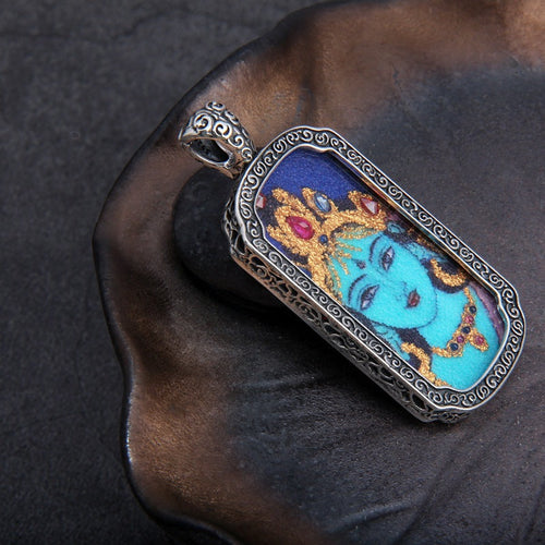 925 Sterling Silver Green Tara Tibetan Pendant