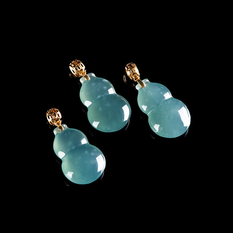 Natural A-Grade Blue Jadeite Gourd Pendant with 18K Gold Setting