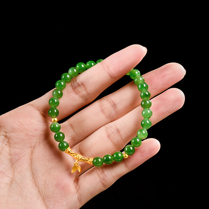 Natural Aged Green Hetian Jade Bamboo Segment Bracelet for Women – Authentic Jade Jewelry