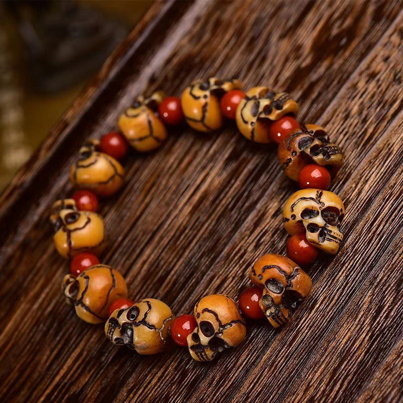 Tibetan Camel Bone Handcrafted Skulls Bracelet  – Unique Tibetan-Style Skull Bead Bracelet