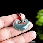 Natural Ice Blue Jadeite Ruyi Pendant – Genuine A-Grade Blue Water Jade, Auspicious Talisman for Luck & Blessings
