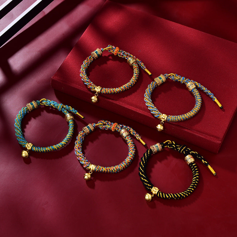 New Braided Tibetan Handwoven Bell Charm Bracelet for Protection
