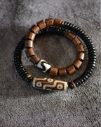 Ebony Tibetan Dzi Beads Double Layer Charm Bracelet