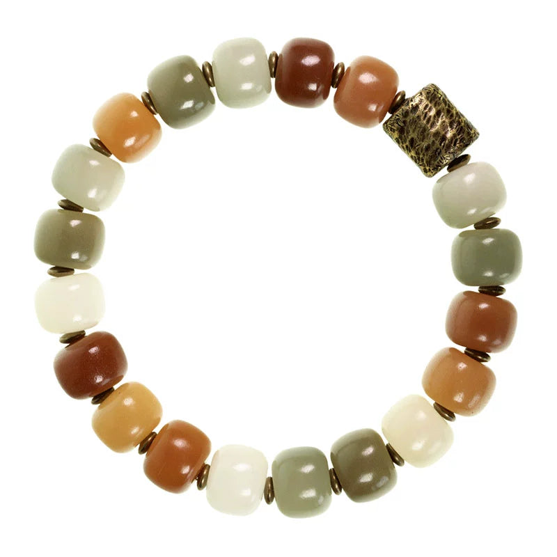 Multi-Colored Bodhi Seed & Brass Bead Bracelet – Stress Relief Wrist Mala