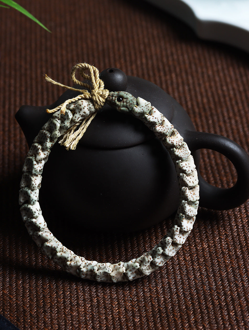 Natural Star and Moon Bodhi Snake Bone Carved Bracelet
