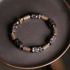 Tibetan Spiritual Jewelry Hand-Carved Ebony & Brass Bracelet for Protection