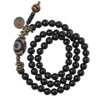 Vintage Multi-Layer Ebony Bead Bracelet with Tiger Eye & Dzi Bead for Protection